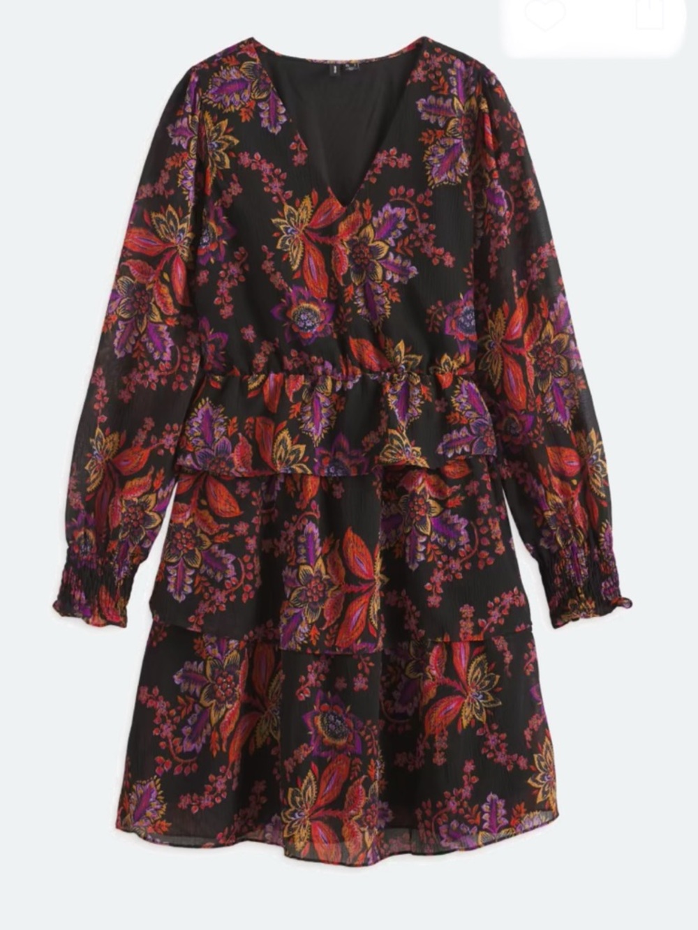 NWT. Kara Vero Moda Black Floral Ruffled Tiered Long Sleeve Dress